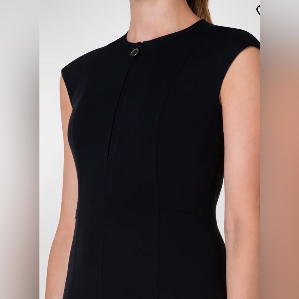 Akris punto Cap-Sleeve Zip-Front Seamed Dress, Black Sz 6 - Picture 4 of 16